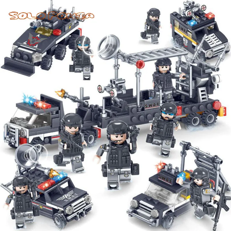 

8in1 Police Swat Commando Special Police Truck Model Building Blocks Figures Compatible Legoed City Children Bricks Toys 82026