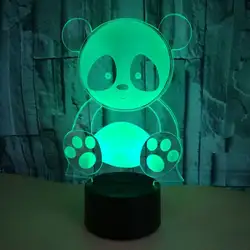 Милая панда светодио дный LED 3D ночник 7 цветов мигающий пульт дистанционного управления Usb Иллюзия Детские Sleeepping 3D лампа для дома спальня