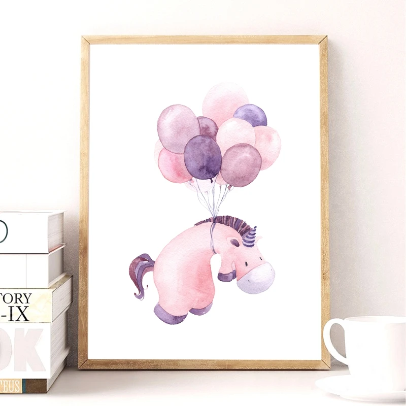 243 20 De Réductionmignon Hippopotame Imprimer Des Images Bébé Chambre Décoration Murale Aquarelle Dessin Animé Animal Hippopotame Avec Ballon