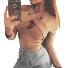 Criss Cross Bandage Hollow Crop Top 2017 Spring Fashion Sexy Long Sleeve Women Short Tops Slim Solid Party Club Shirts M0591 criss cross sleeve crop tee