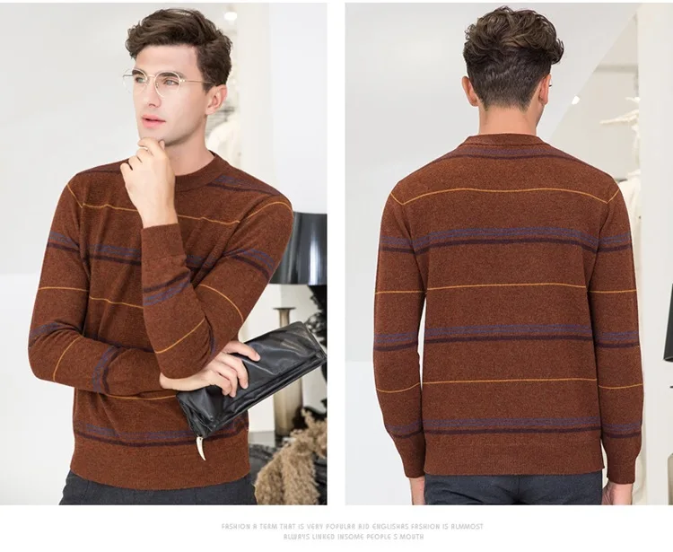 Пуловер Мужской Повседневный шерстяной свитер мужской в полоску удобные, однотонного цвета мужской s свитер с воротником-стойкой Тонкий