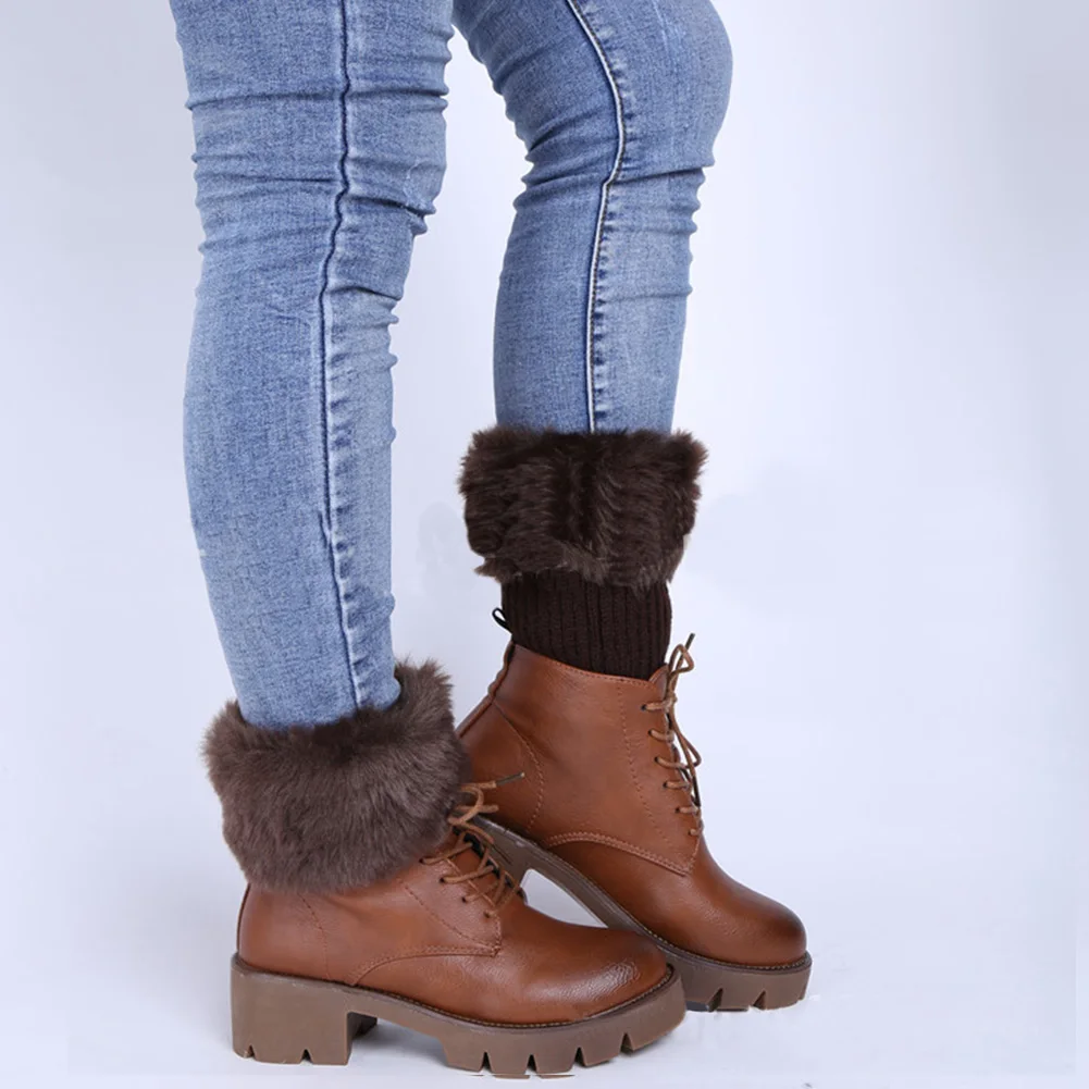 Women Leg Warmer Socks Warm Faux Fur Toppers Crochet Knit Boot Cover