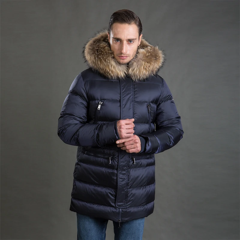 HERMZI 2018 Men Winter Jacket Fashion Coat Parka Thicken Detachable Hood Raccoon Fur Collar European Size Blue 4XL Free Shipping HERMZI 2018 Men Winter Jacket Fashion Coat Parka Thicken Detachable Hood Raccoon Fur Collar European Size Blue 4XL Free Shipping