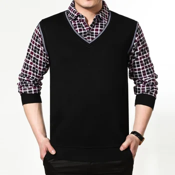 

High Quality Autumn New Fashion Plaid Men's Fake Shirts Collar Sweater