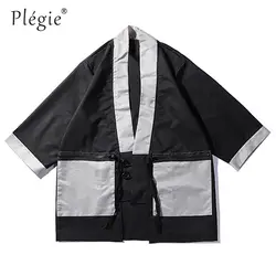 Plegie кимоно кардиган куртки мужские в японском стиле хип хоп ветровка Лоскутная Повседневная Кардиган-пончо 2019 модная верхняя одежда