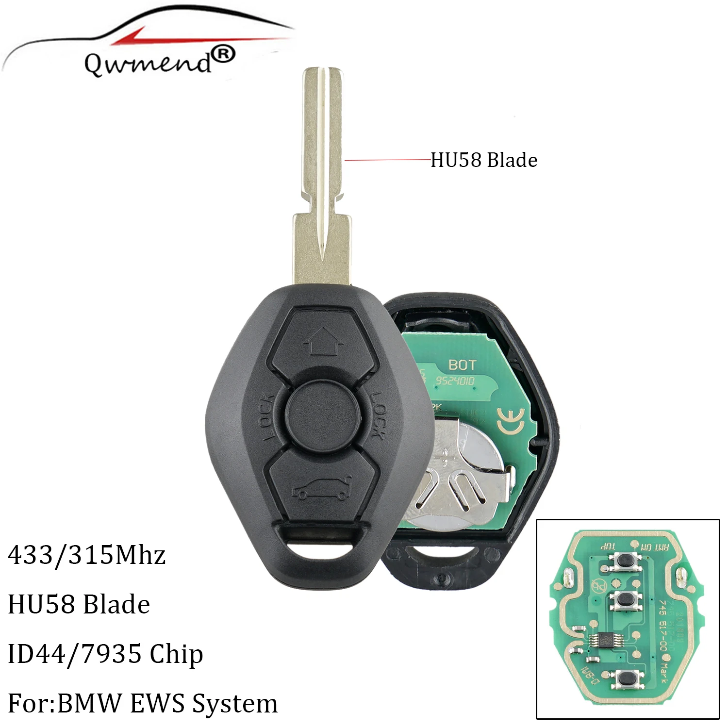 

3 Buttons 433Mhz ID44 chip HU58 Blade Remote Key for BMW 318 325 330 525 530 540 E38 E39 E46 EWS M5 X3 X5 Car Key