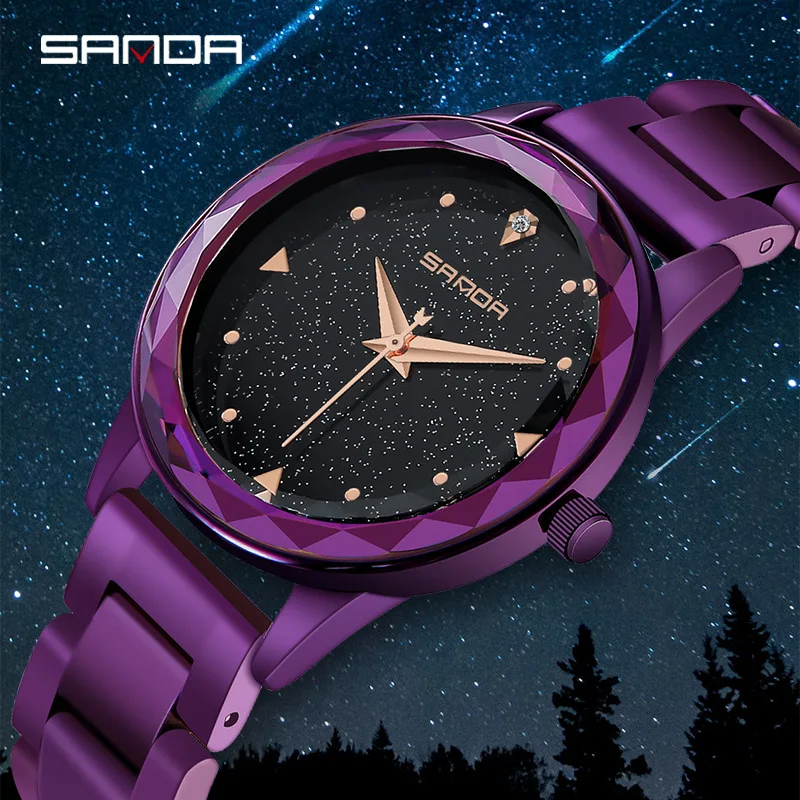 

High-end Fashion Female Watch Star Sky Watch Purple Steel Belt Individual Waterproof Quartz Luxury Ladies Watch Rose Gold Watch