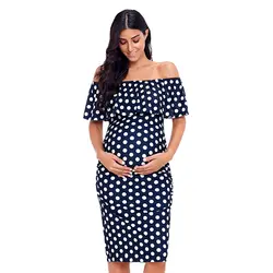 2019 платья в горошек с оборками для беременных с открытыми плечами платья для беременных с рюшами Shoulderless женское облегающее платье для