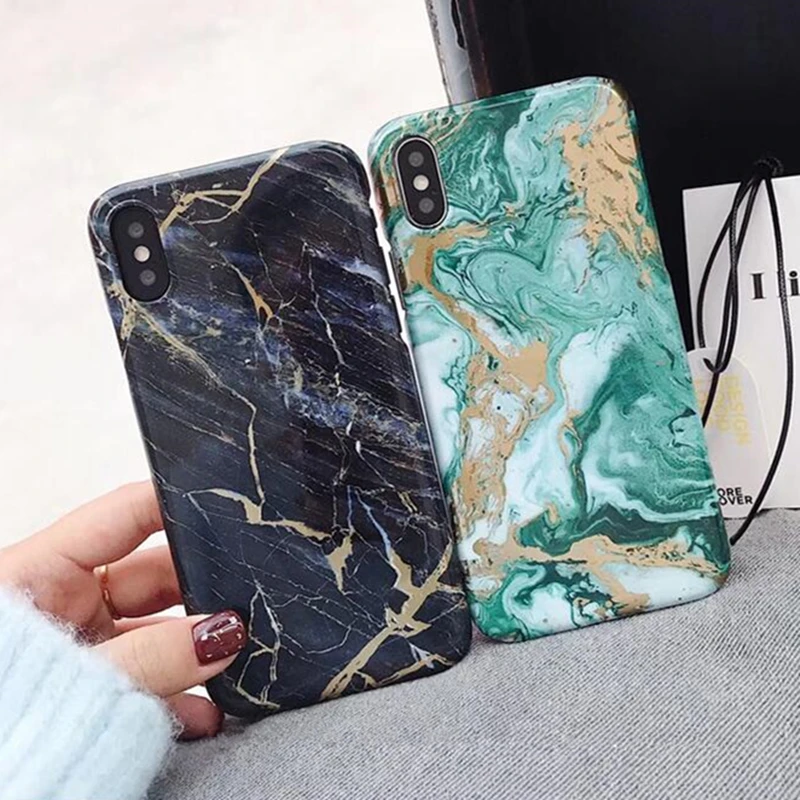 Роскошный зеленый черный золотой мраморный чехол для телефона iPhone 7 6S 6 8 Plus