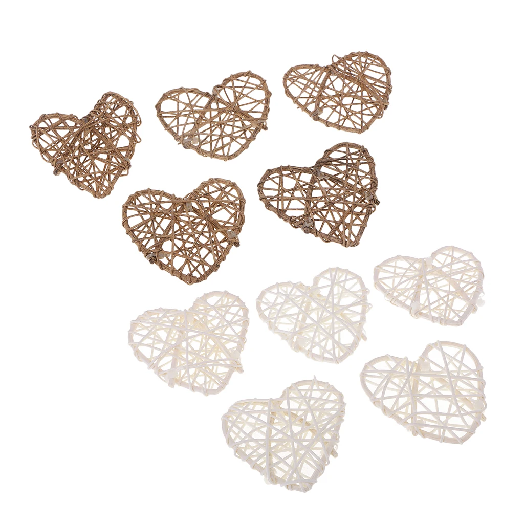 10Pcs Novelty Hollow Heart Shape Rattan Wicker Balls Home Party Ornament Decoration