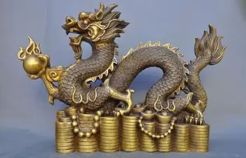 

China Brass Decoration FengShui Wealth Yuanbao money Success Dragon beast Statue