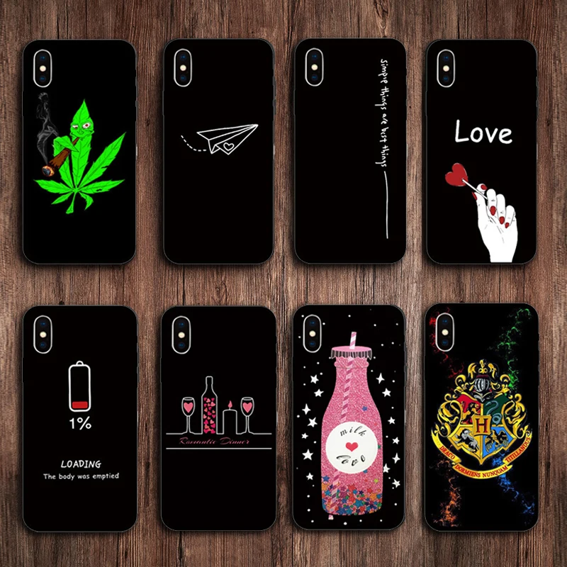 

Matte Case For iphone 5s SE 5 6 6s 7 7s 8 Plus X XR XS MAX Soft TPU Black series Patterned Cute Abstract Geometric LOVE Plain