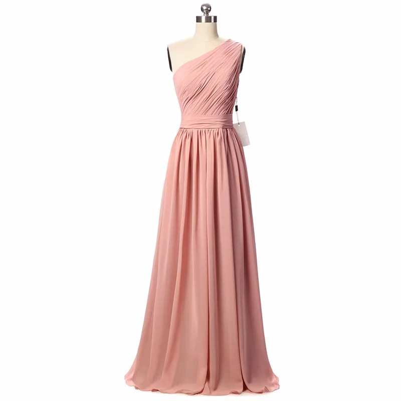 Vestido Longo Rosa Длинные платья подружки невесты на одно плечо трапециевидной формы плиссированные шифоновые платья свадебное вечернее платье