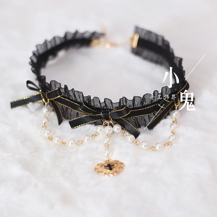 Ручной работы вручную черный готический Лолита головной убор Лолиты ветер волосы японская Брошь булавка ожерелье