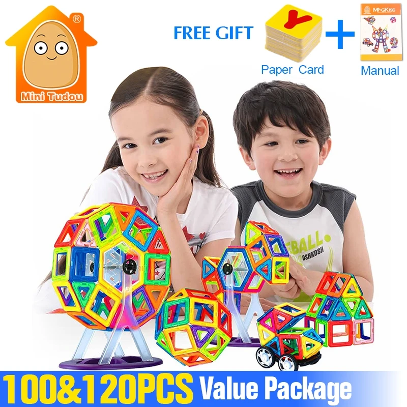 

Minitudou 100-120PCS Magnetic Constructor Building Blocks Designer Bricks DIY Children's Educational Toys Scale Models