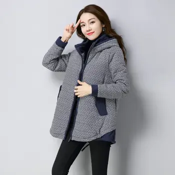 

Loose Plus Size Padded Cotton Women Long Parkas 2018 Winter New Korean Casual Vintage Hooded Splice Middle-aged Thick Coat LQ131