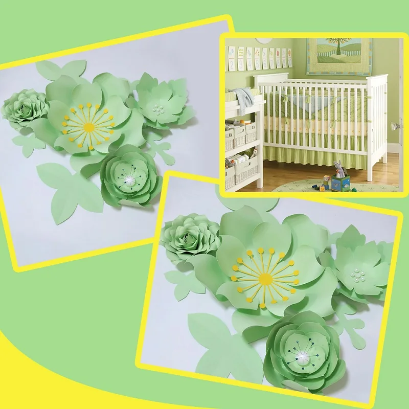 

Handmade Light Green Rose DIY Paper Flowers Leaves Set For Party Wedding Backdrops Decorations Nursery Wall Deco Video Tutorials