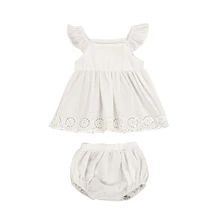 Хлопковые вечерние платья с оборками для маленьких девочек топ+ треугольные Трусы-шорты, сарафан, одежда для малышей