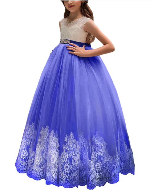 Vestidos/кружевное платье лавандового цвета для девочек на свадьбу; вечернее платье с цветочным узором для девочек; нарядное платье принцессы; детская одежда для девочек; Vestidos De Comunion; - Цвет: Синий