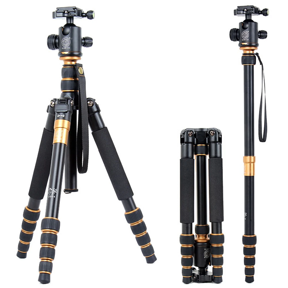 QZSD Q668 Professional Magnesium&Aluminum Alloy Portable Traveling Tripod Monopod with Ball Head for SLR Camera Max Load 13Kg