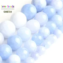 Perles rondes d'angélite bleu clair pour la fabrication de bijoux, fil de 15 pouces 6mm 8mm 10mm 12mm