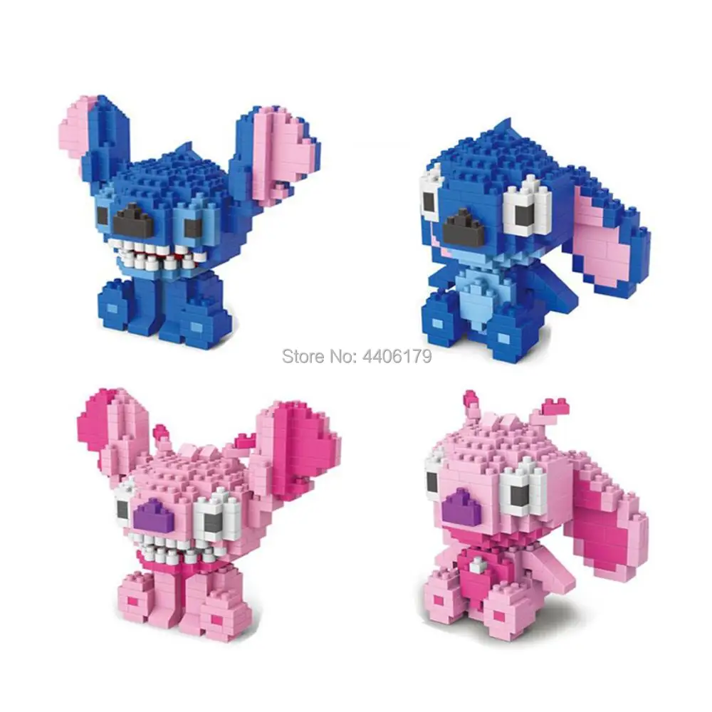 

hot LegoINGlys creators cartoon image Beautiful Stitch and Angie micro diamond building blocks model nanoblock bricks toys gift