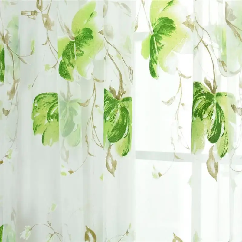 Floral Print Semi Sheer Cortinas para sala dormitorio cocina impreso flor ventana Cortinas y Cortinas de tul