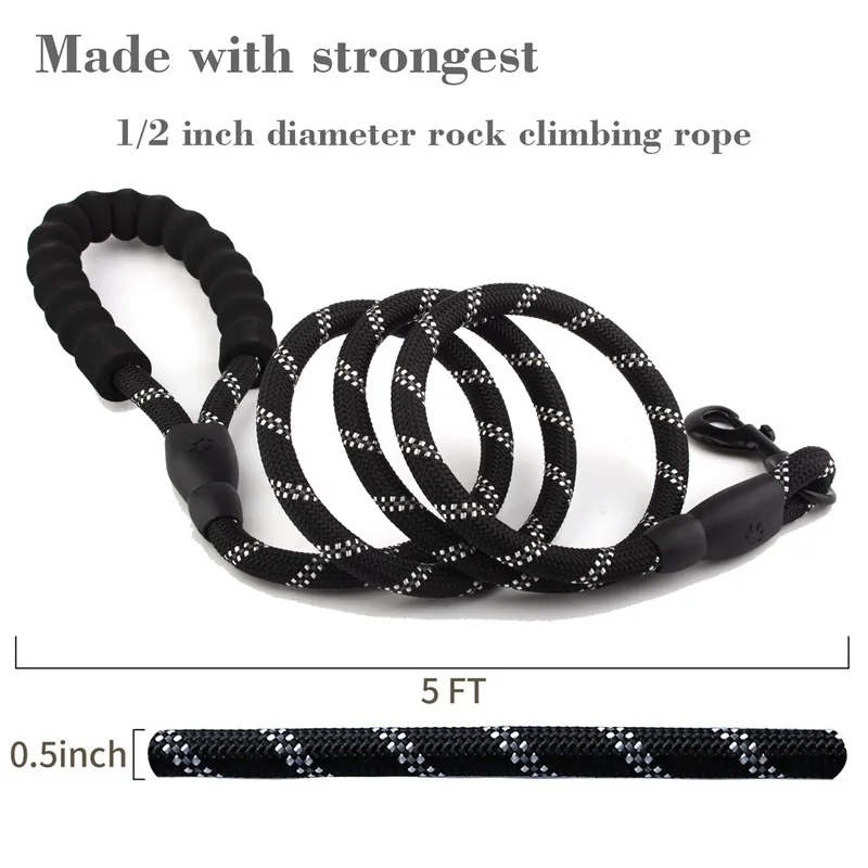 

Dog leash high quality thick nylon belt soft leather control belt reflective multicolor climbing rope for small medium largedogs