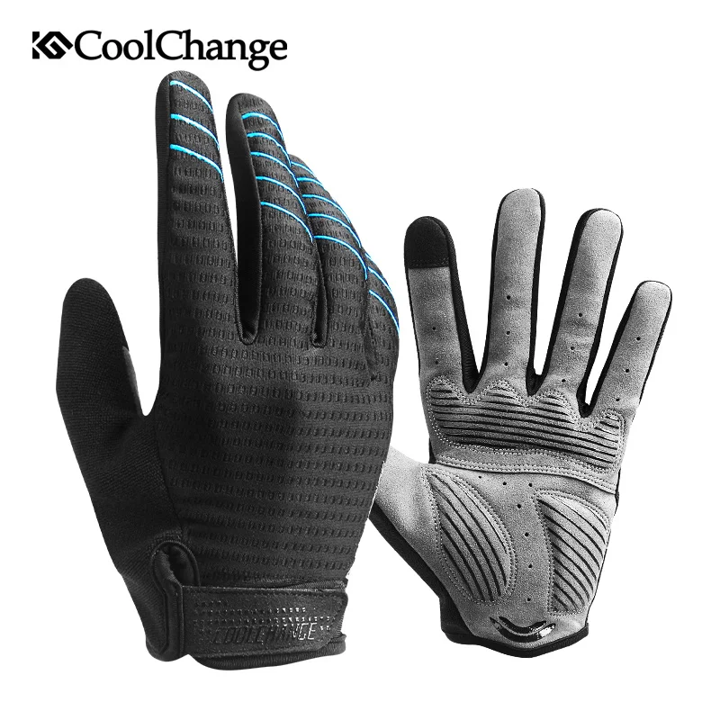 CoolChange الدراجات قفازات كاملة الأصابع الرياضة للصدمات MTB الدراجة قفازات شاشة لمس رجل امرأة دراجة الإسفنج طويلة قفازات أصابع