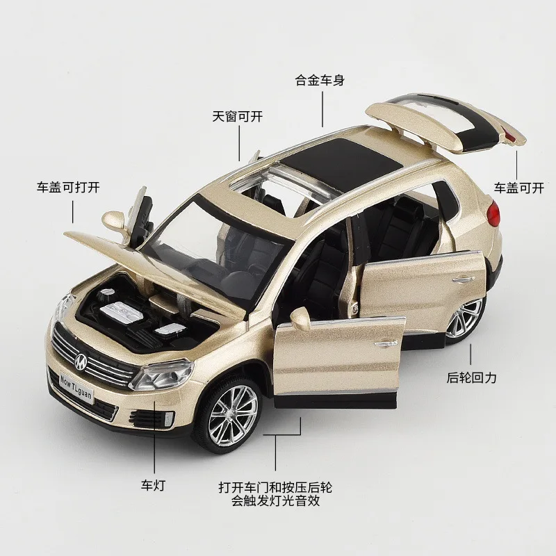 Литые модели автомобилей 1:32 литые из сплава внедорожники Volkswagon Tiguan мигающие