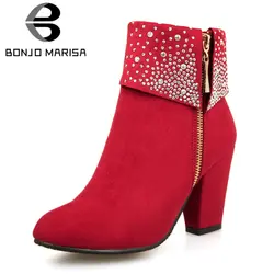 BONJOMARISA/Большие размеры 32–43 Новый Почтовый женская обувь со стразами Повседневное вечерние Ретро зима весна ботильоны обувь на высоком