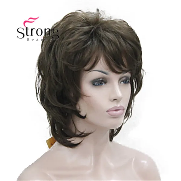 E-3008 #8 new light chestnut brown medium length cascaded layers synthetic hair women s full wig (7)