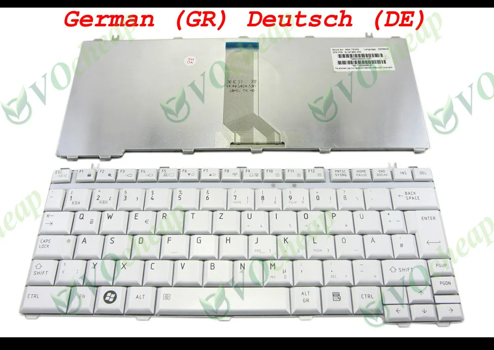Клавиатура для ноутбука Toshiba Satellite A210 U400 U405 Portege M800 M803 M823 Silver German GR Deutsch DE (QWERTZ)-NSK-T6V0G |