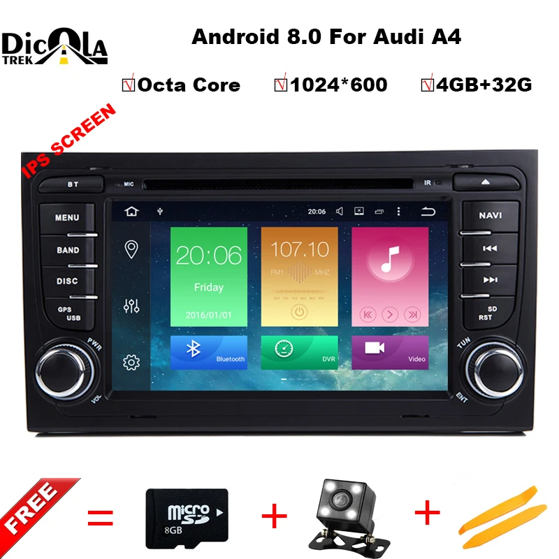 4+32G 2 Din 7'' Android 8.0 Octa Core Radio Car DVD Player for Audi A4 B6 B7 S4 B7 B6 RS4 2002-2008 RS4 B7 SEAT Exeo 2008-2012