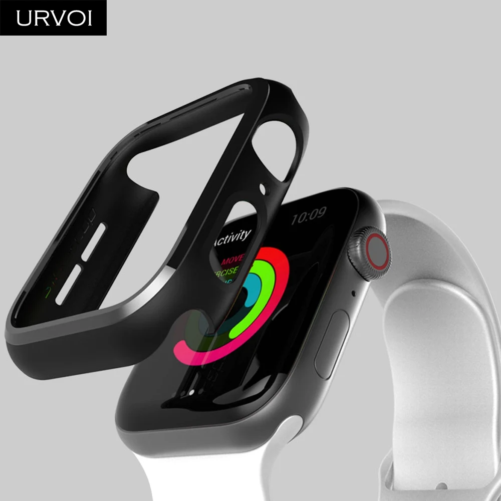 URVOI PC Бамперы для apple watch series 5 4 3 Чехол черный чехол для iwatch slim fit протектор пластиковая рамка 40 44 мм