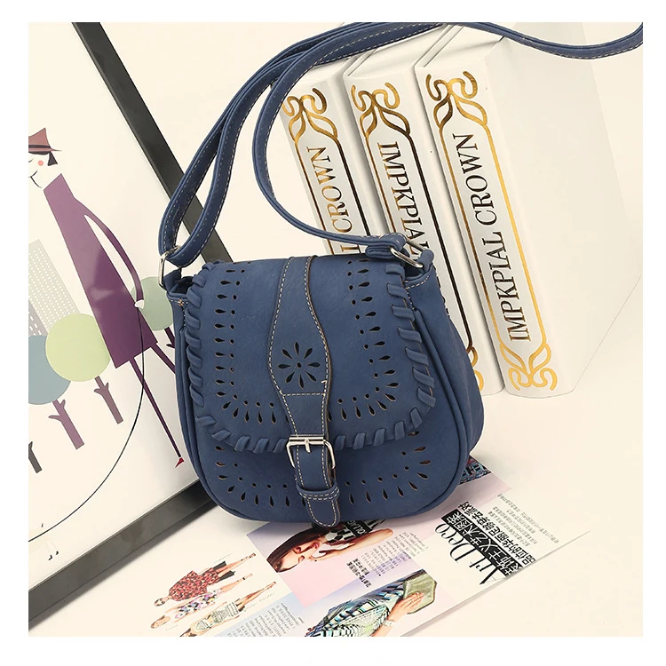 النساء الساخنة الرجعية جوفاء Crossbody حقيبة البني