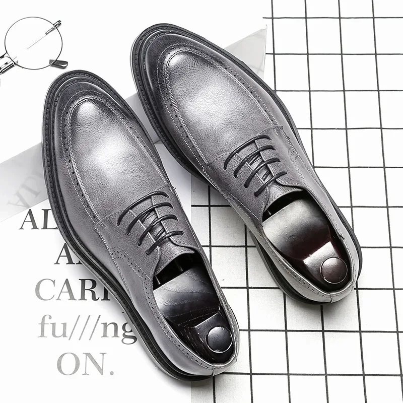Casuais Dos Da Vestem Sapatos Homens De wearing Tamanho38 Quente up Toe Black Venda 44 Masculinos Hard Lace Se brown gray Couro Negócios Moda Coreano Apontou nPaxXH7w