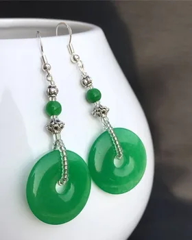 

fine jewelryYanggreen water drop eardrop S925 silver ear hook Malay Jade Earrings emerald color retro national style