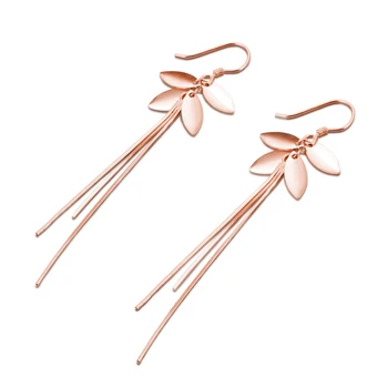 

2019 hot rose gold design earrings 925 sterling silver material leaf long pendant earrings solid silver girl charm jewelry