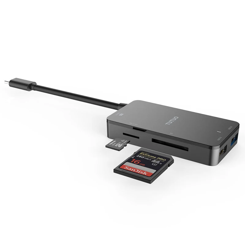 TUTUO Type C to USB A * 2 порта конвертер с SD/Micro SD (TF) Кардридер 80 Вт PD Быстрая Зарядка