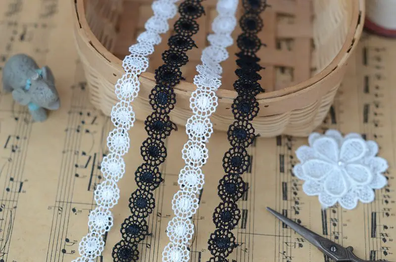 Кружевные Аксессуары черно белые тонкие водорастворимые кружева Eva|accessories