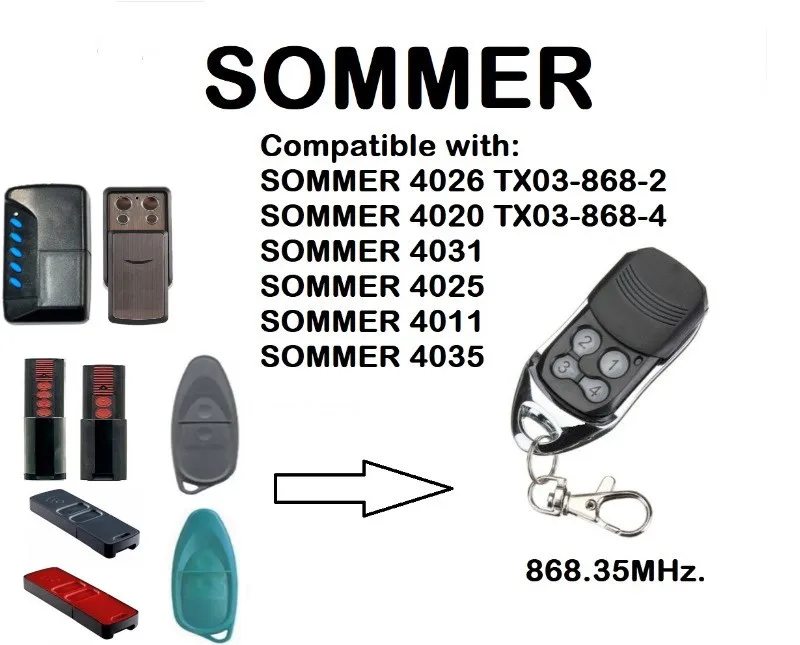 

SOMMER 4011 4020 4025 4035 4031 4026 Compatible remote control 868.35MHz.