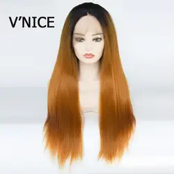 V'NICE длинные прямые T1B/30 # Цвет натуральный бесклеевого синтетический Синтетические волосы на кружеве парики для черный Для женщин прямой