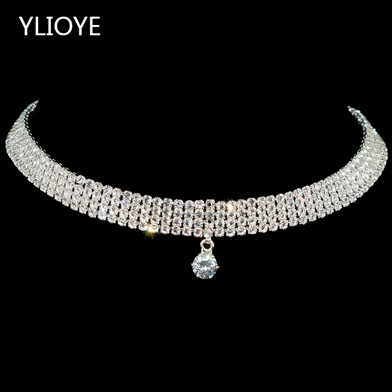 Сверкающее серебряное ожерелье-ошейник с кристаллами, ожерелье-чокер для невесты, женщин, для свадебной вечеринки, стразы, колье-чокер, ювелирные изделия, подарки