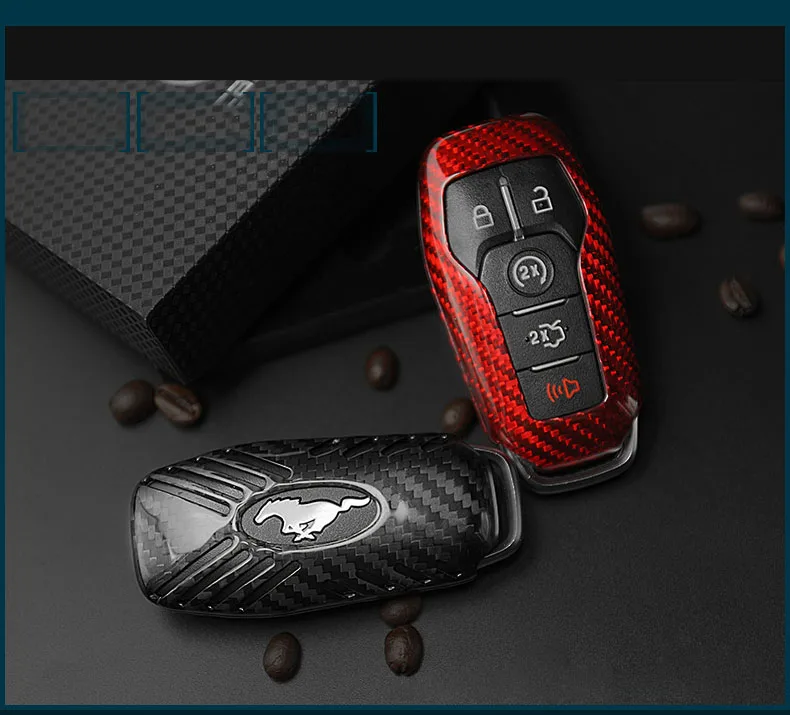 QHCP Genunie углеродного волокна авто удаленного Smart Key чехол Обложка 3/4/5 кнопки ключ сумка для ford Mustang 2015 на шнуровке Бесплатная доставка