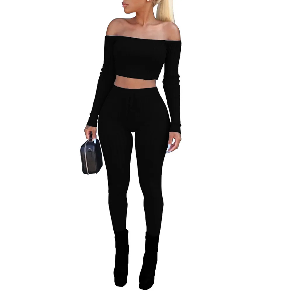 شحن النعامة 2019 مثير Bodycon ضمادة النساء ينطلق الكتف كريسس الصليب المحاصيل أعلى طويلة السراويل اثنين من قطعة مجموعة الملابس c2235