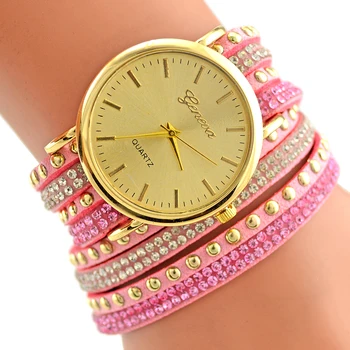 

2020 Hot Fashion Style Geneva Watch South Korea Velvet Set Auger Lady Around Rivets Bracelet Watch Nice Look Watches reloj mujer