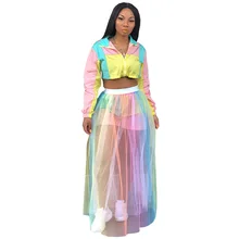 Joiekuno принт для женщин Повседневное See Through сетки Юбки для bodycon Лето г. пикантные женские Modis вечерние Buttoms GL6120