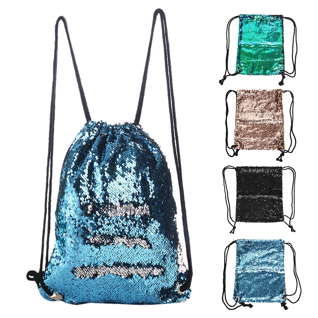 

2018 New Women Sequins Backpack Double Color Reversible Glitter Bags Camping Outdoor Sports Drawstring Backpack
