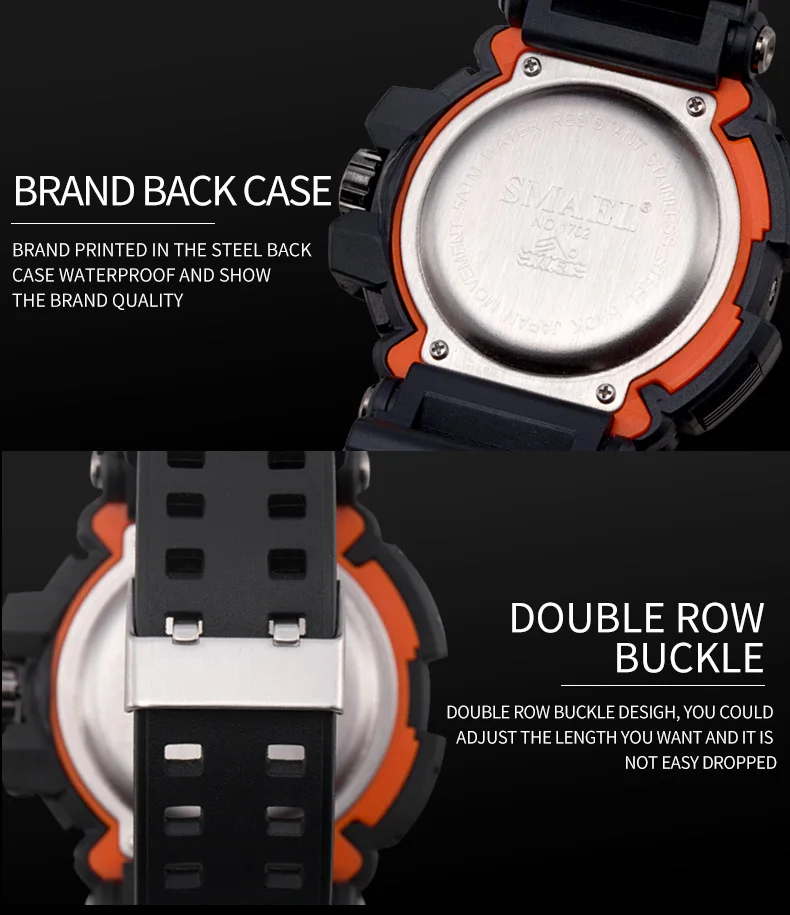 Кварцевые наручные часы с кожаным SMAEL, брендовые аналоговые цифровые светодиодный часы для мужчин, водонепроницаемые мужские часы relogio masculino1702, спортивные военные часы